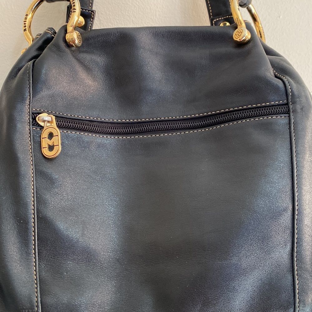 Marino Orlandi Black Soft Leather Shoulder Tote Bag Purse - Picture 5 of 16